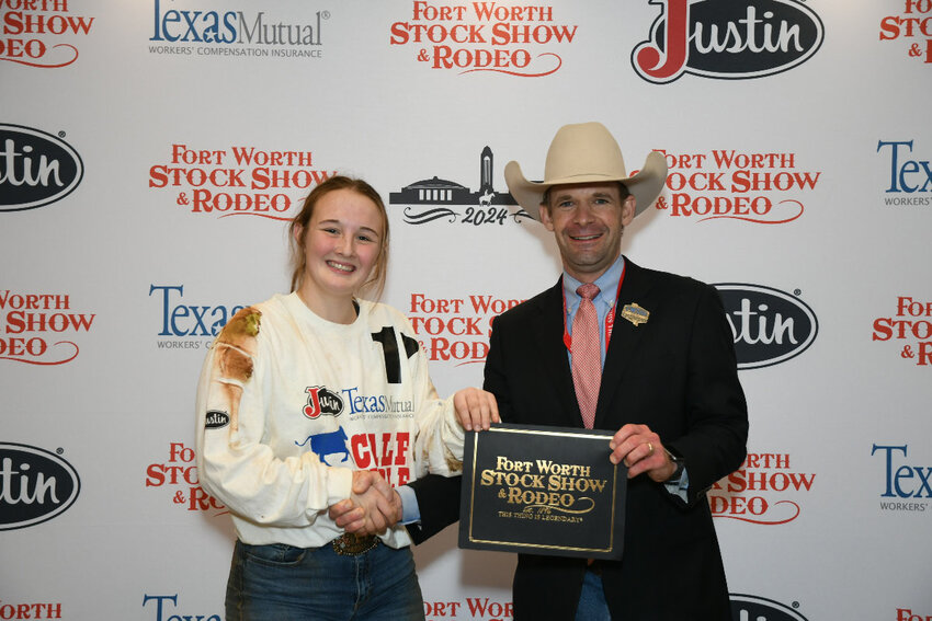 Kori Hammond won a $500 purchase certificate toward a heifer for a 4-H or FFA project for exhibition at next year&rsquo;s Fort Worth Stock Show &amp; Rodeo. The certificate, presented by Stock Show Calf Scramble Committee Chairman, Paxton Motheral, was sponsored by Randy Rogers Band.