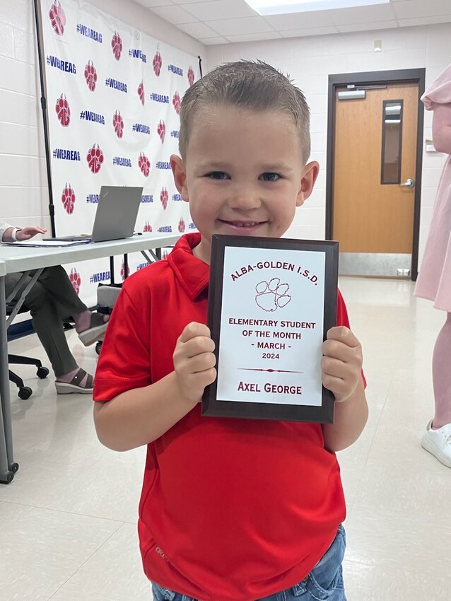 Alba-Golden Pre-K student Axel George was named elementary student of the month for March.