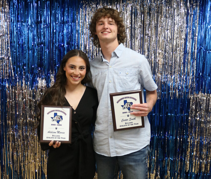 Addison Marcee and Carter Smith were named Quitman High School&rsquo;s athletes of the year at the recent awards banquet.
